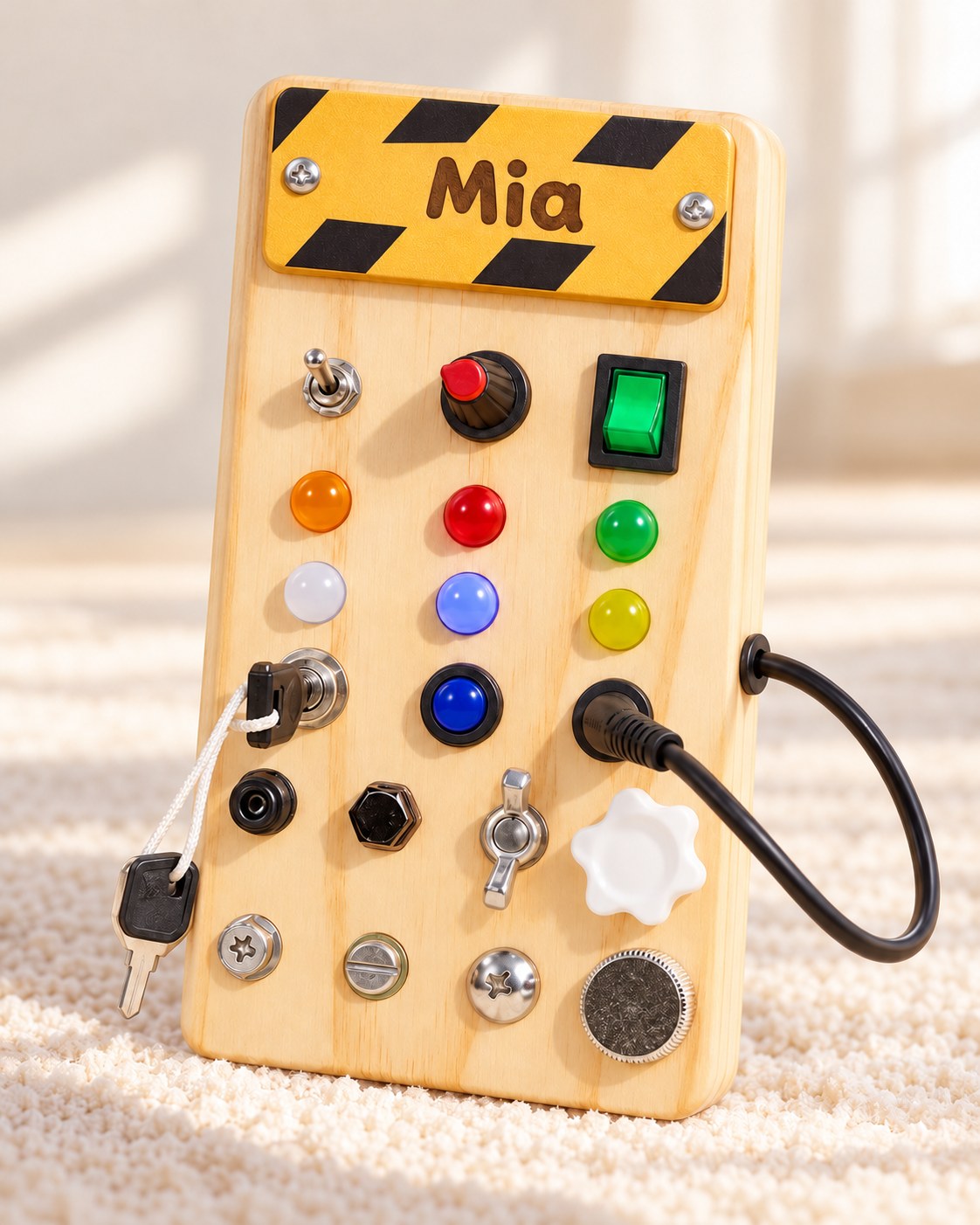 Personalised wooden busy board 2