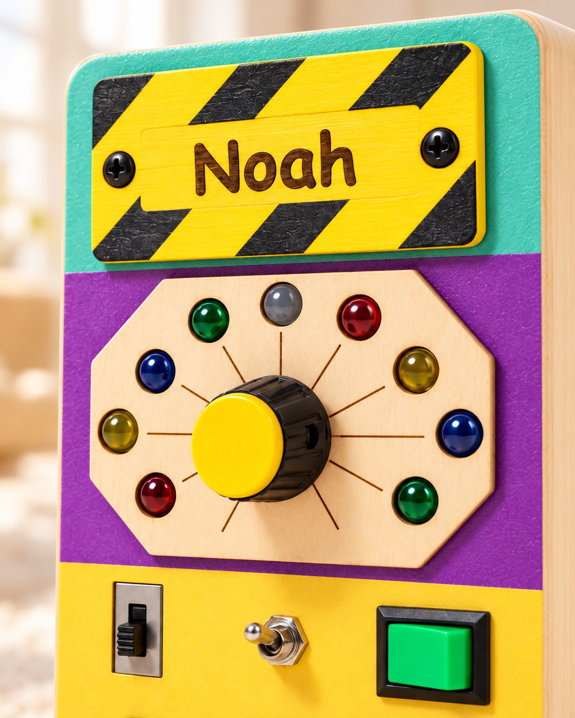 Personalised wooden busy board 5
