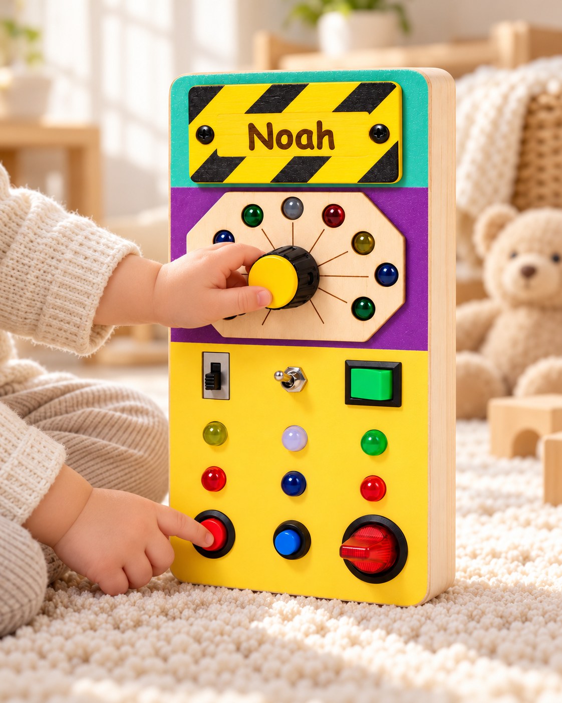 Personalised wooden busy board 4