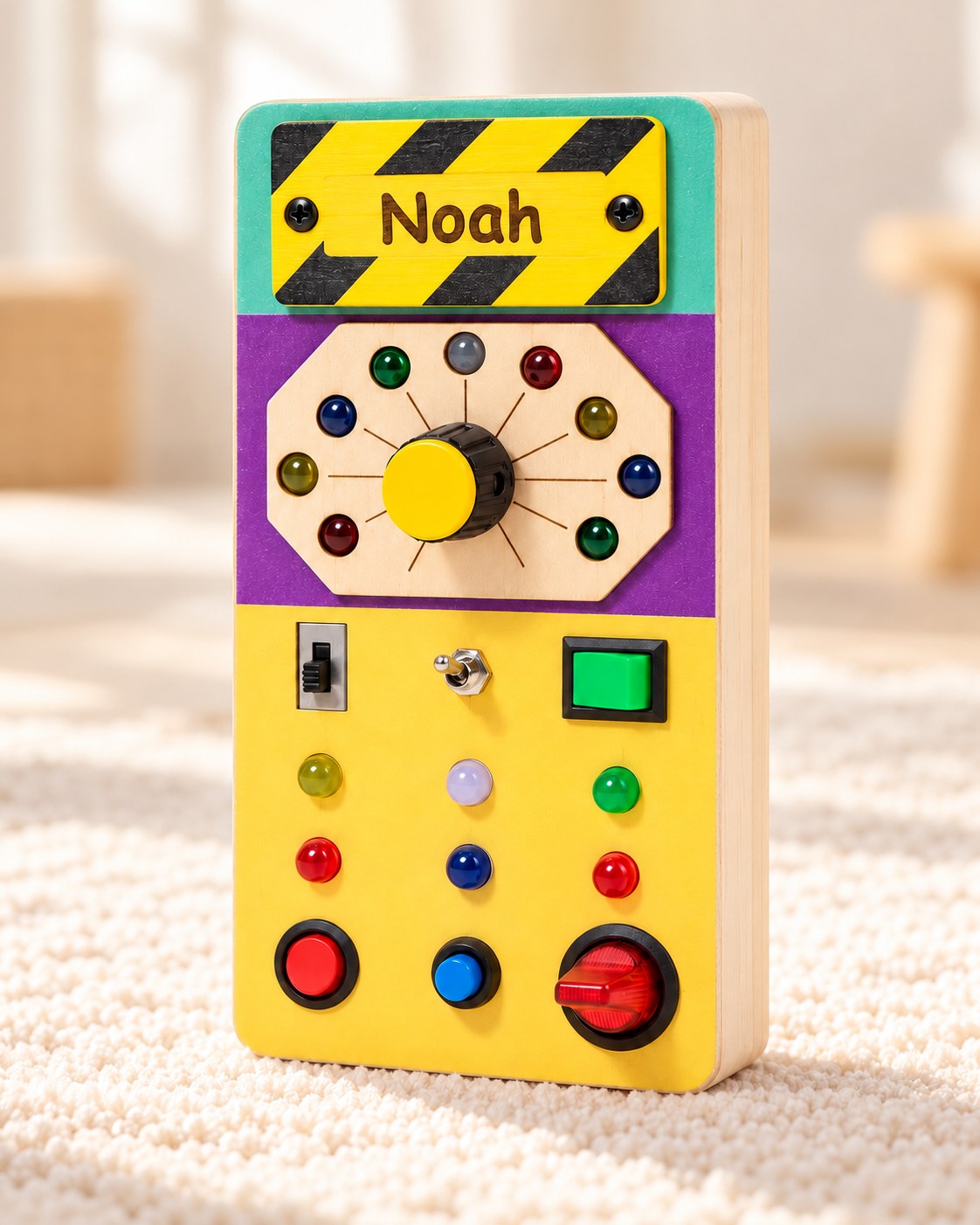 Personalised wooden busy board
