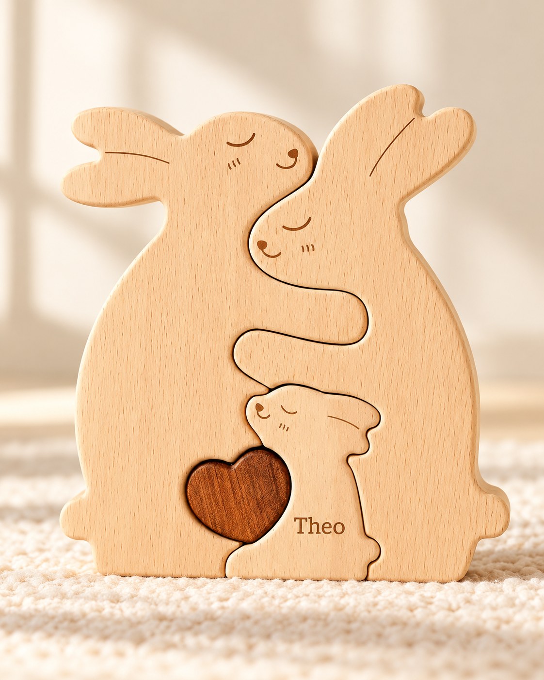 Wooden bunny family name puzzle